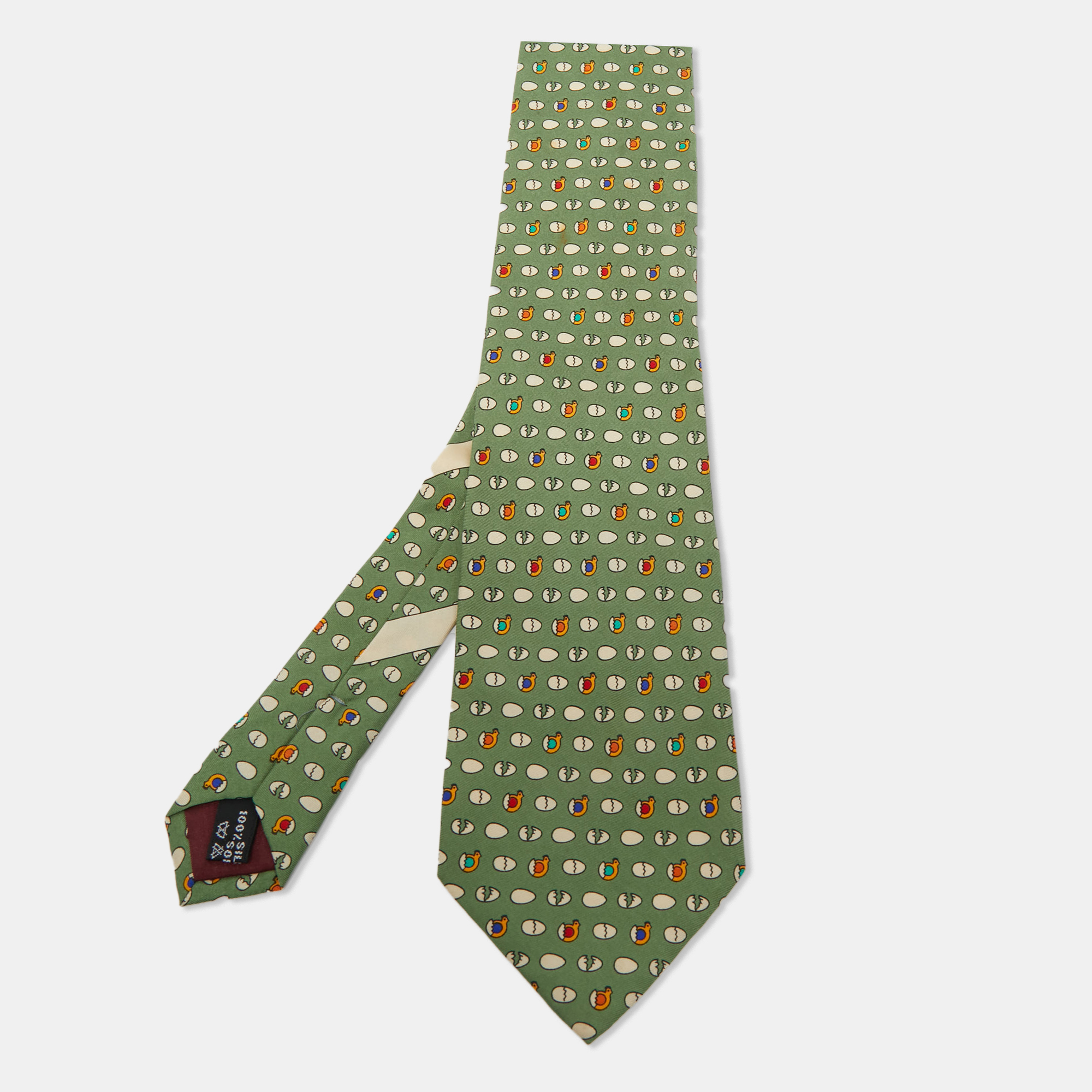 Pre-owned Salvatore Ferragamo Green Printed Silk Classic Tie