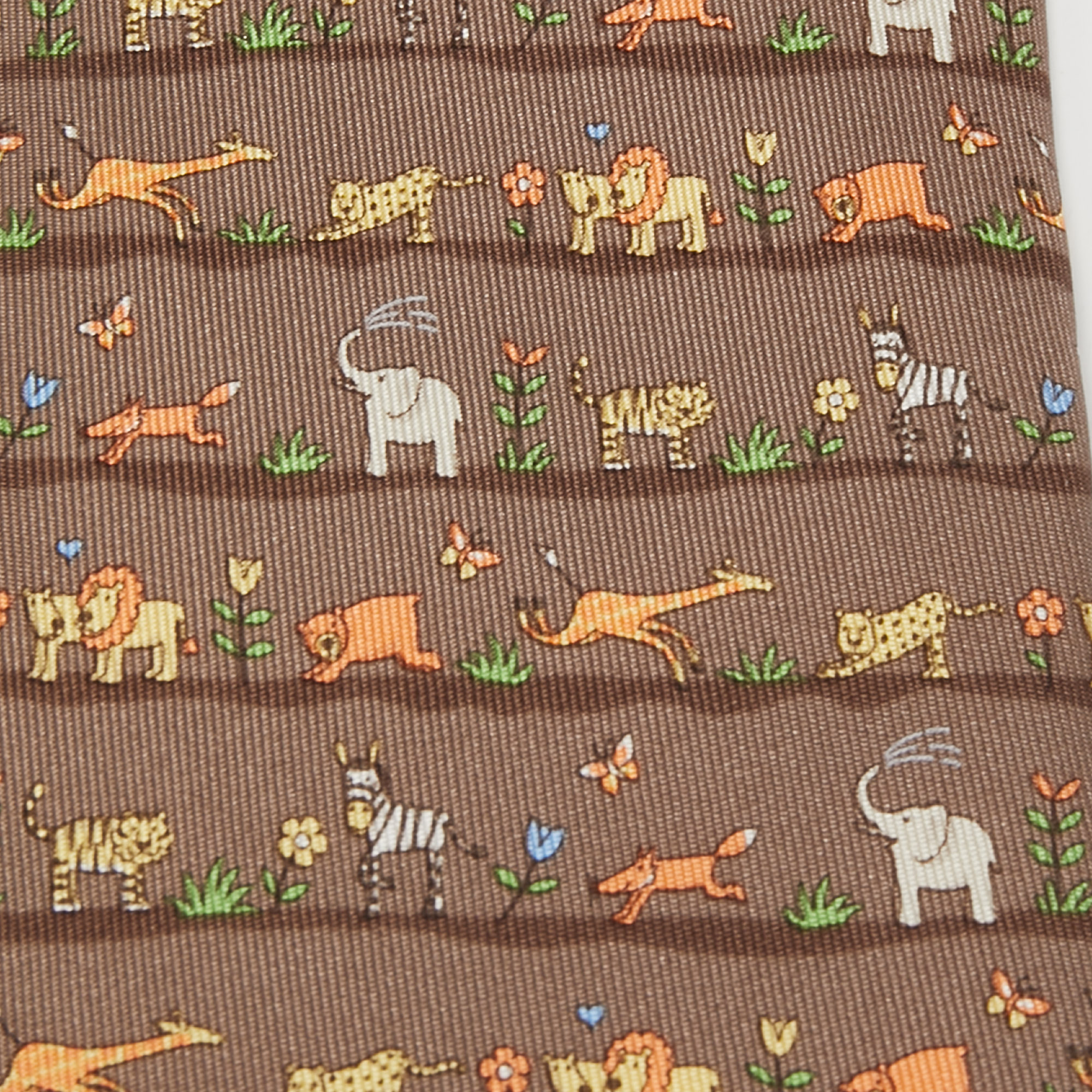 

Salvatore Ferragamo Brown Striped Animal Print Silk Tie