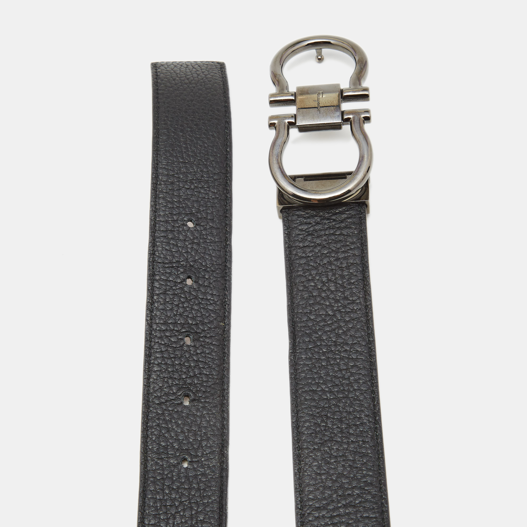 

Salvatore Ferragamo Black/Brown Leather Gancini Buckle Reversible Belt