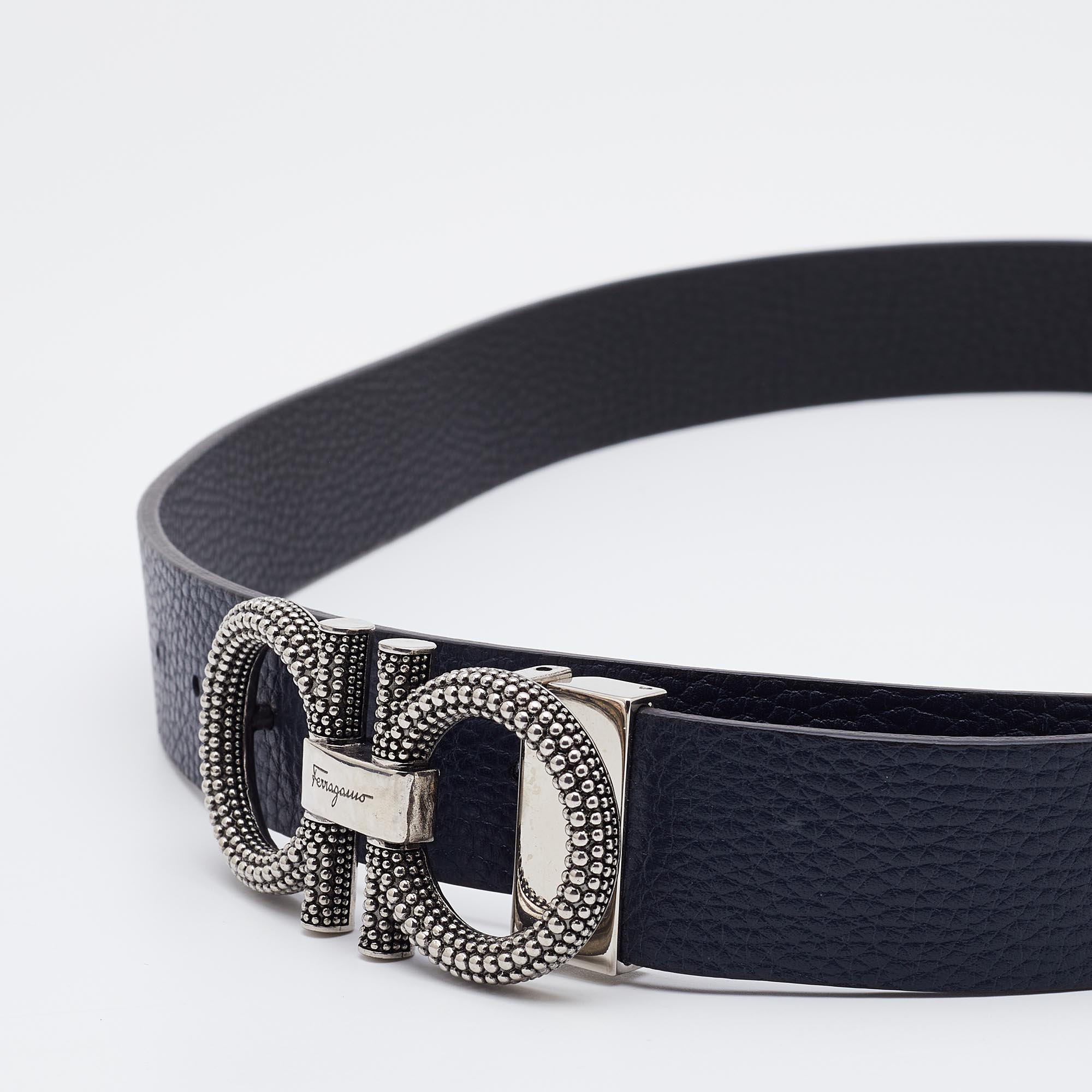 

Salvatore Ferragamo Blue/Black Leather Cut to Size Reversible Belt