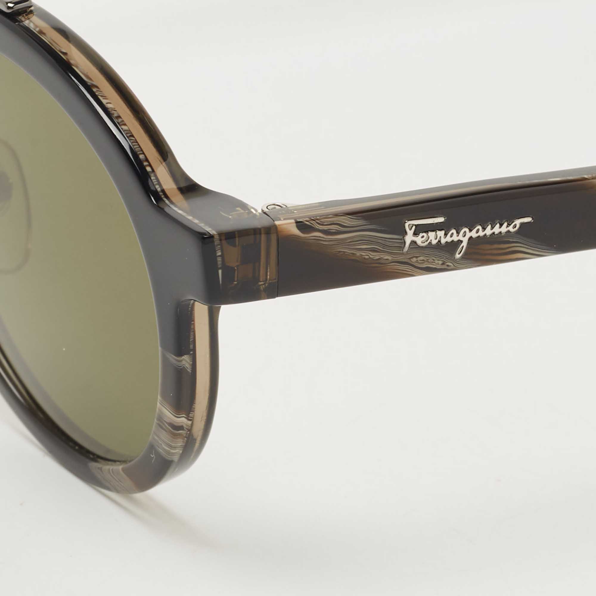 

Salvatore Ferragamo Dark Brown Havana/Green SF845S Round Sunglasses