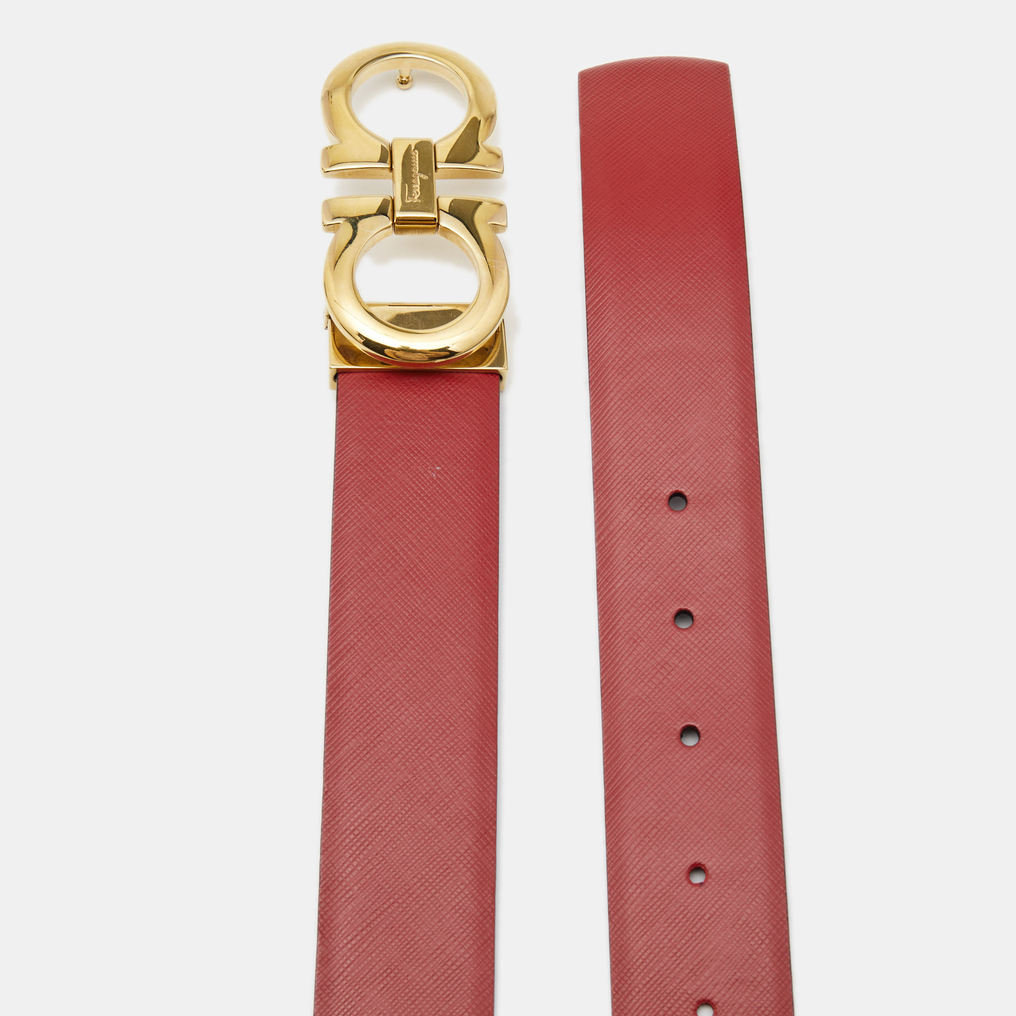 

Salvatore Ferragamo Red/Black Leather Gancini Reversible Belt
