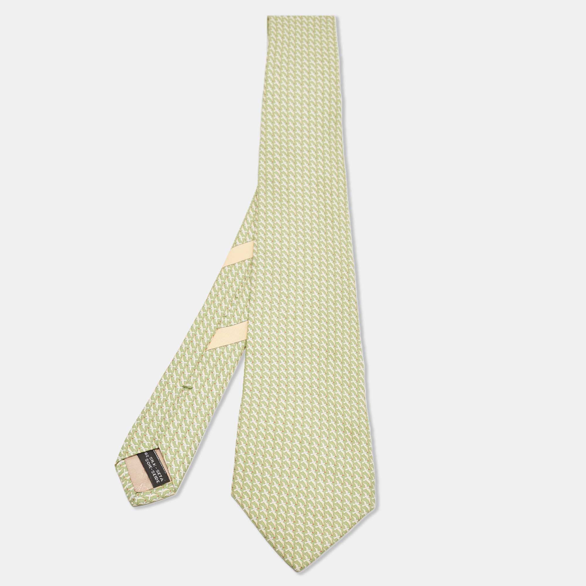 

Salvatore Ferragamo Green Falcon Printed Silk Tie