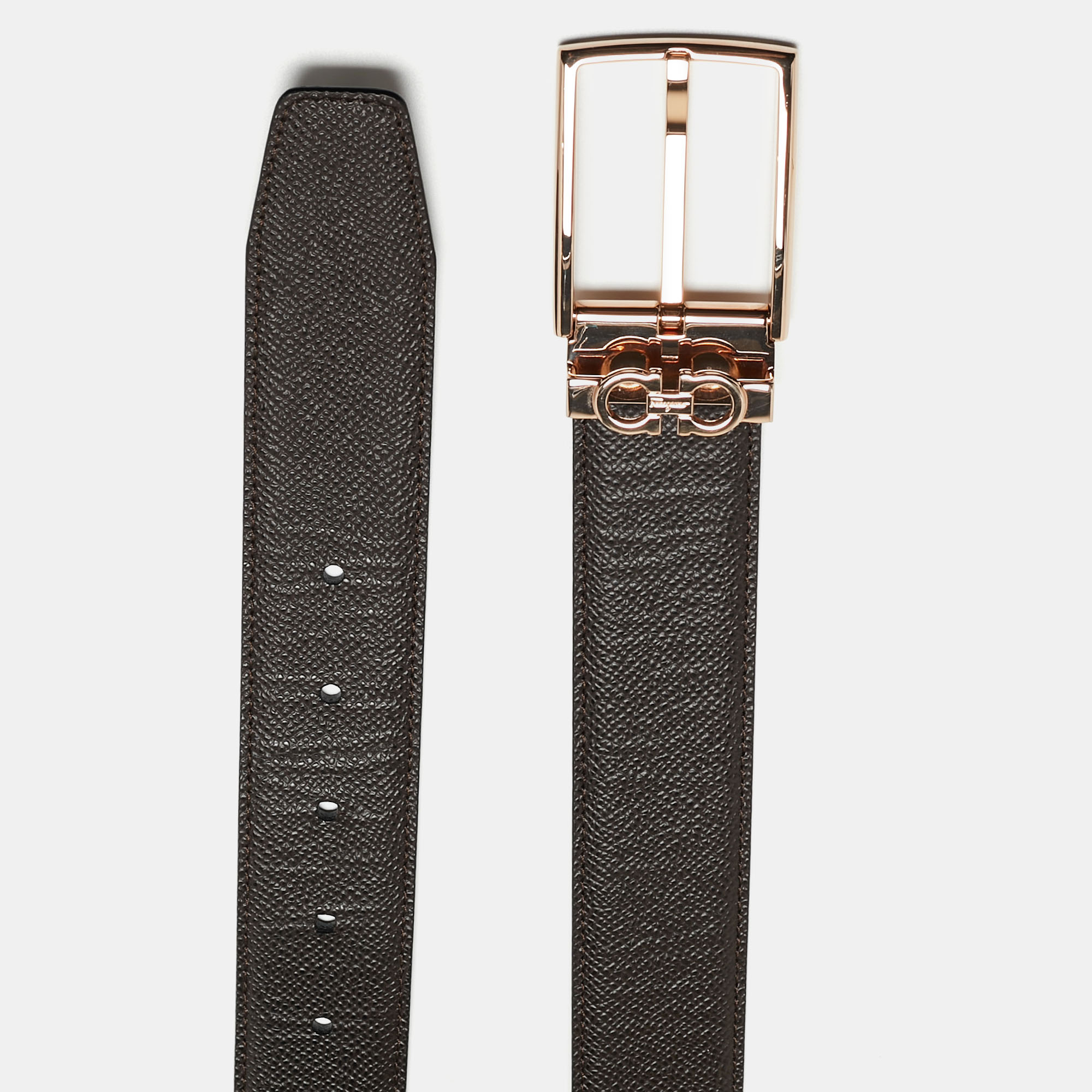 

Salvatore Ferragamo Black/Brown Leather Cut to Size Reversible Belt