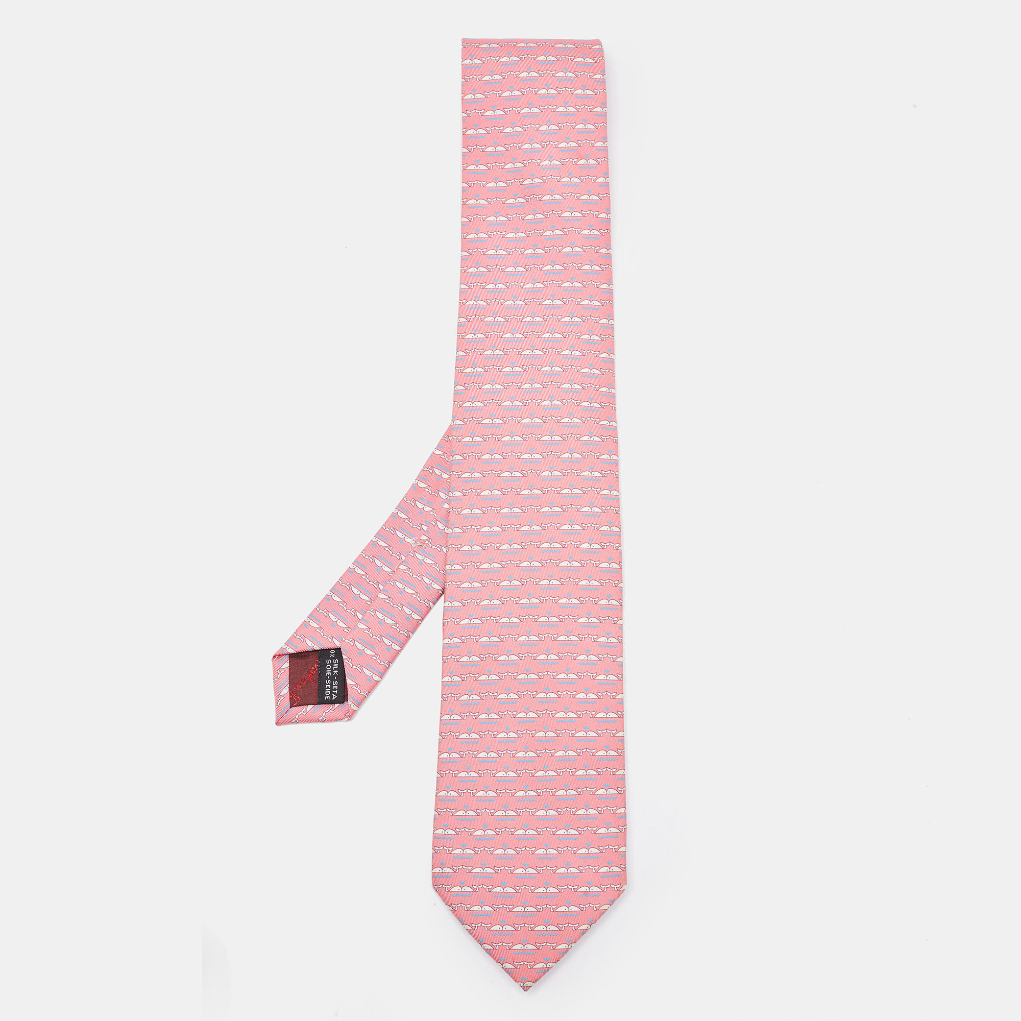 

Salvatore Ferragamo Pink Dolphin Print Silk Tie