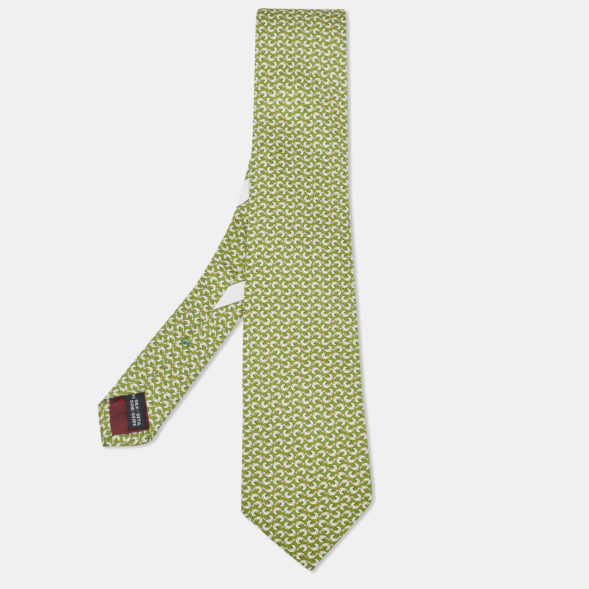 Pre Owned Salvatore Ferragamo Green Dolphin Print Silk Tie