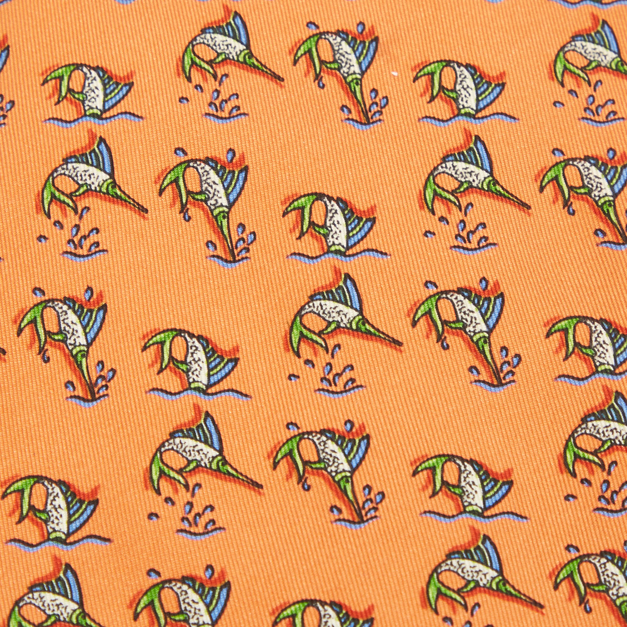 

Salvatore Ferragamo Orange Fish Print Silk Traditional Tie
