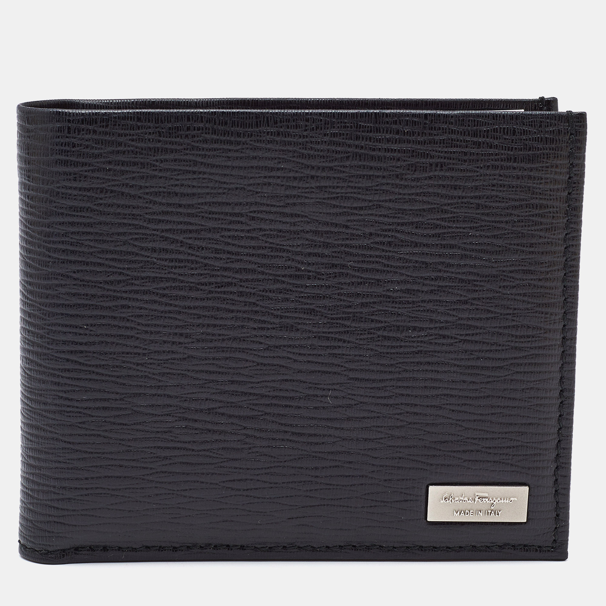 

Salvatore Ferragamo Black Textured Leather Logo Bifold Wallet