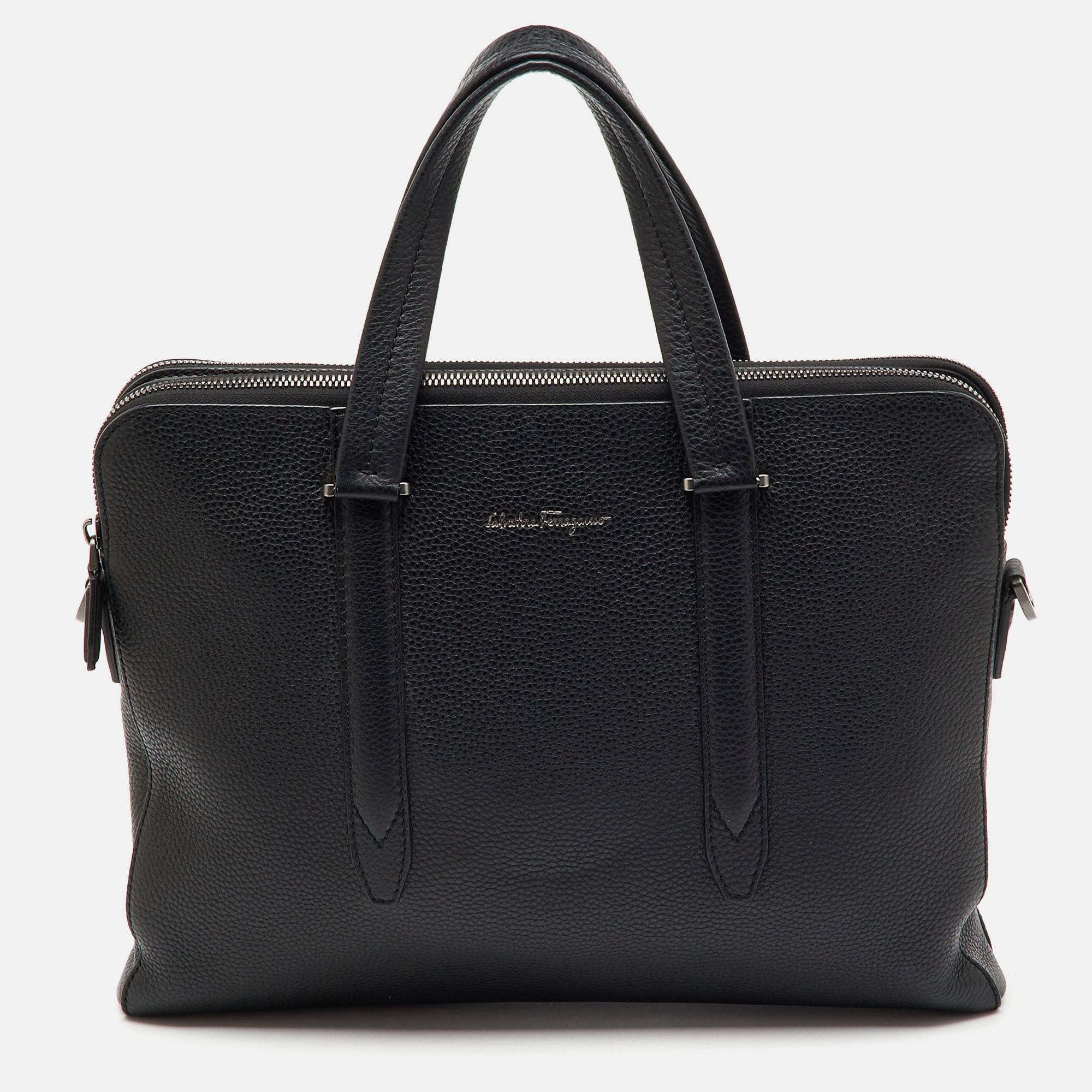 

Salvatore Ferragamo Black Pebbled Leather Briefcase