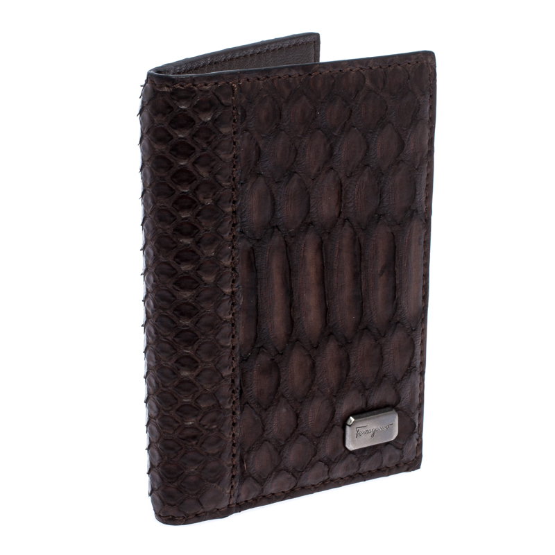 

Salvatore Ferragamo Dark Brown Python Bifold Card Holder