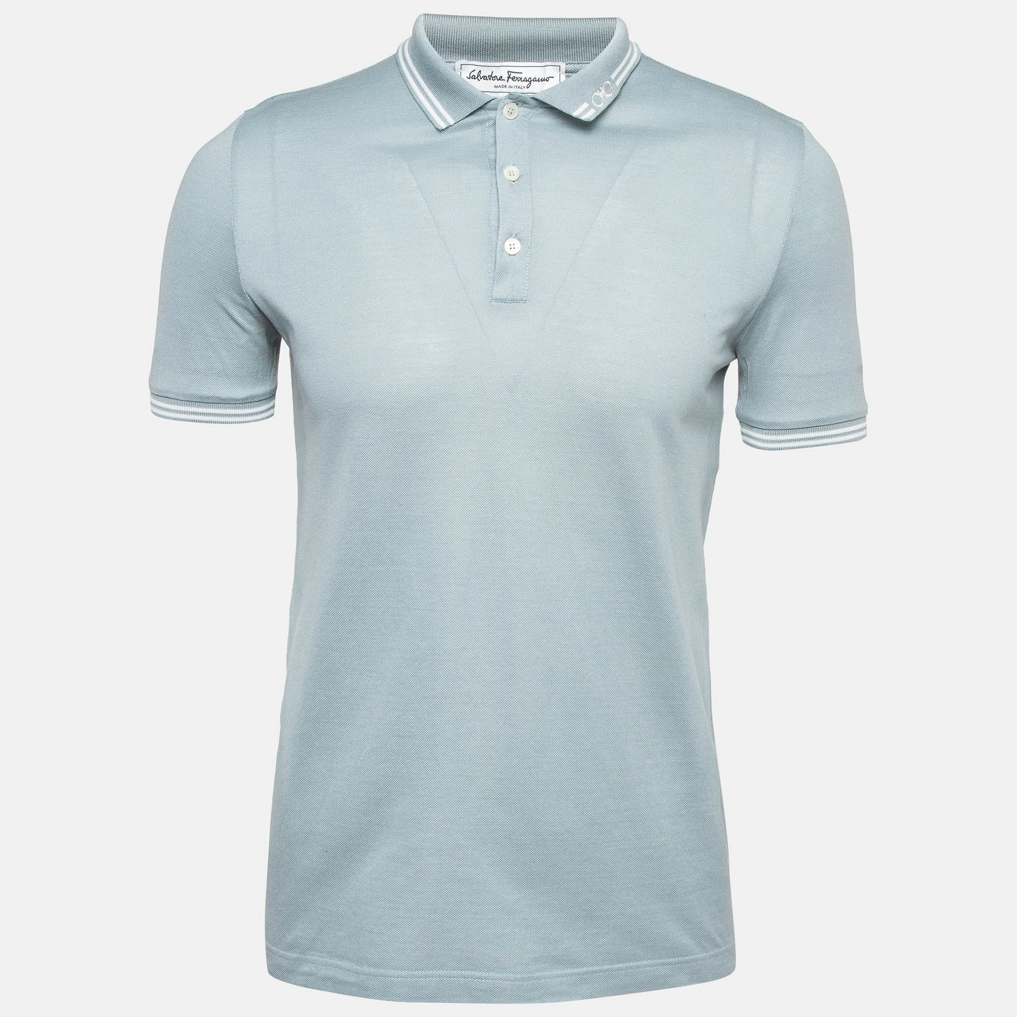 

Salvatore Ferragamo Blue Cotton Pique Polo T-Shirt S