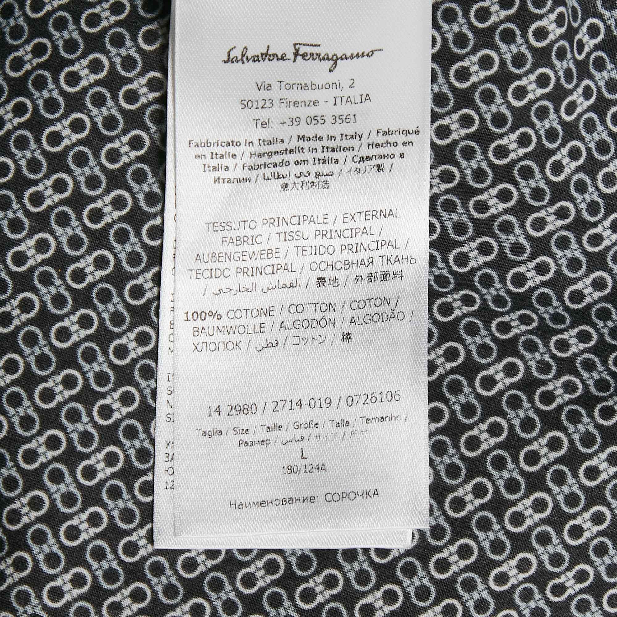Salvatore Ferragamo Blue Printed Cotton Button Front Shirt L 