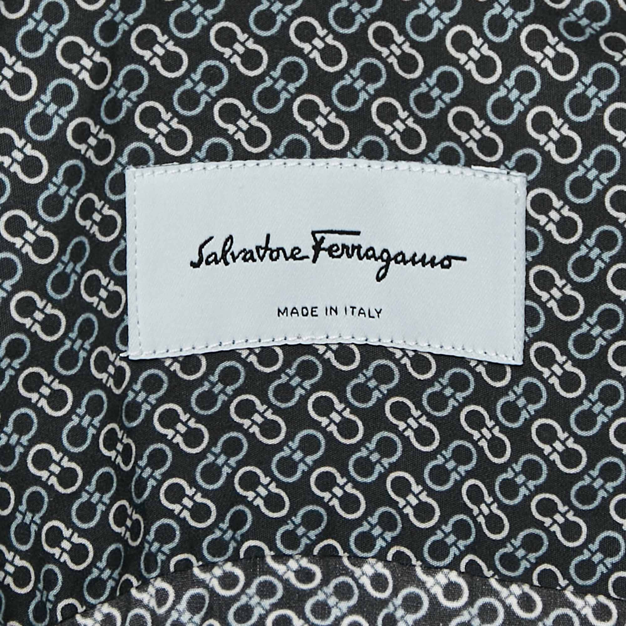 Salvatore Ferragamo Blue Printed Cotton Button Front Shirt L 