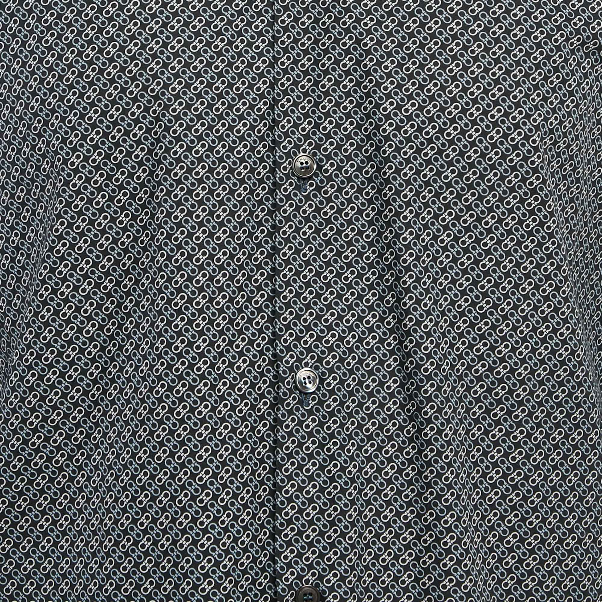 Salvatore Ferragamo Blue Printed Cotton Button Front Shirt L 