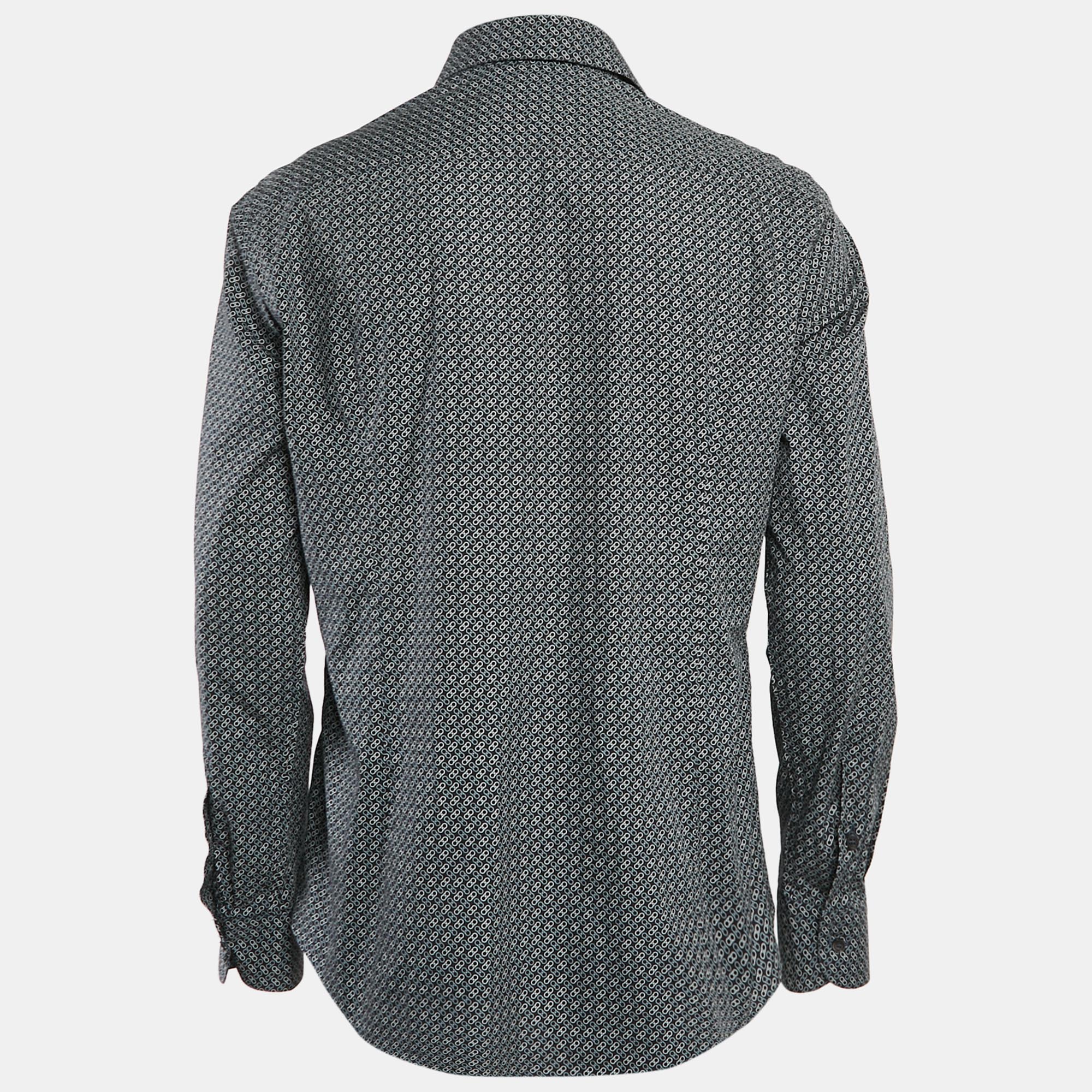Salvatore Ferragamo Blue Printed Cotton Button Front Shirt L 
