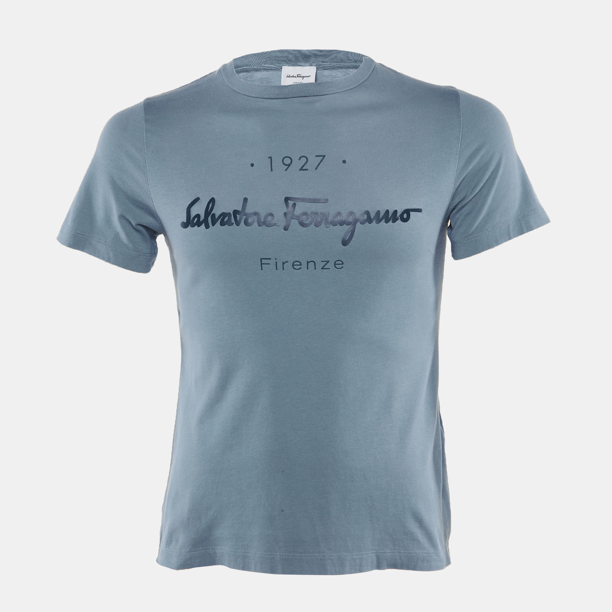 

Salvatore Ferragamo Blue Logo Cotton Crewneck T-Shirt M