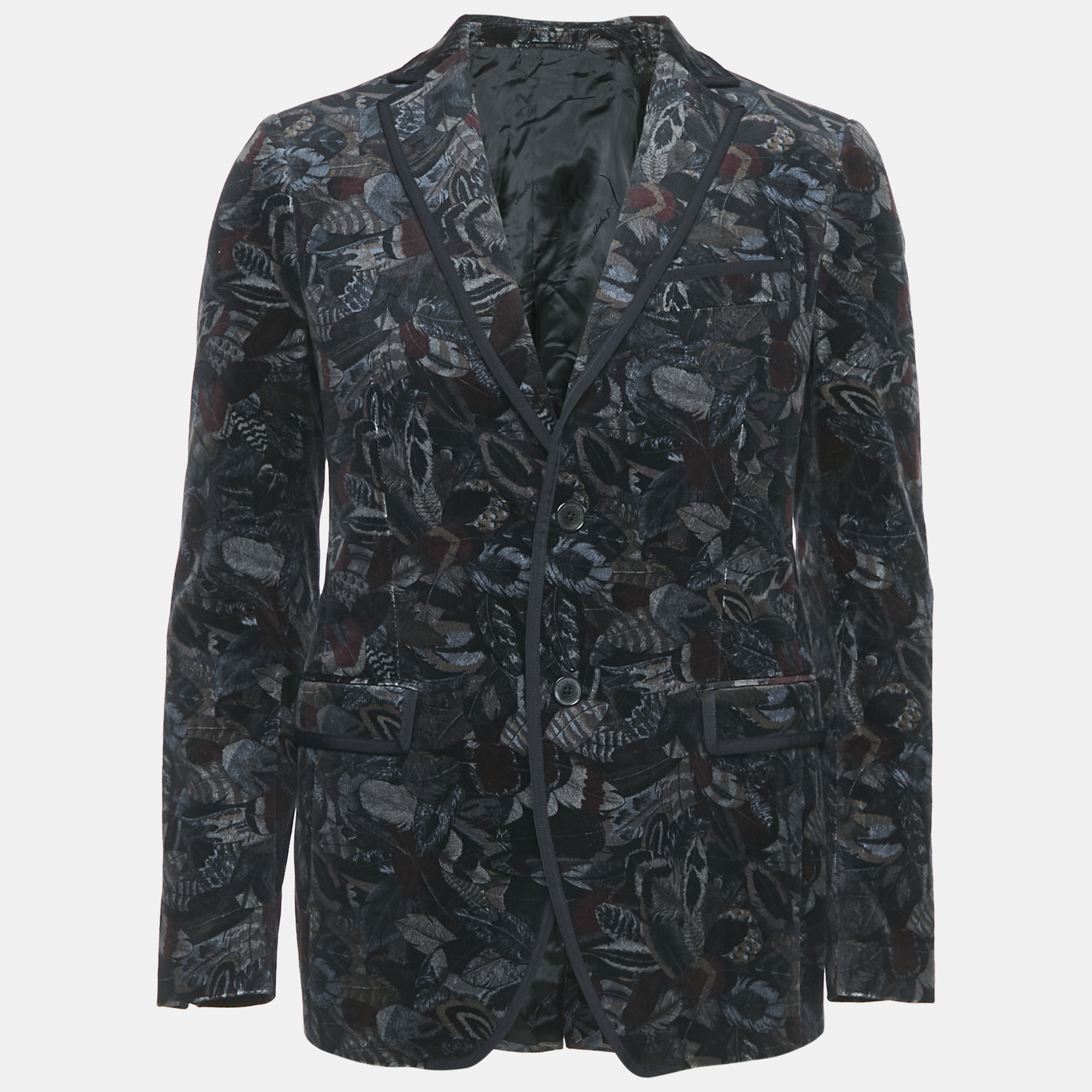 

Salvatore Ferragamo Multicolor Feather Print Velvet Blazer S