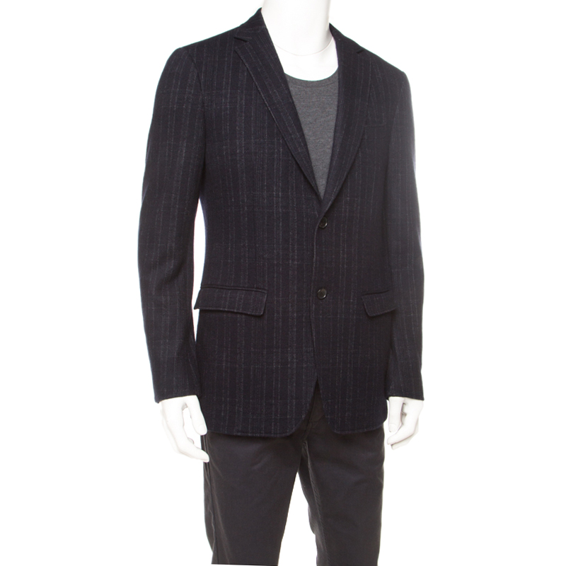 

Salvatore Ferragamo Black Cotton Wool Checked Tailored Blazer