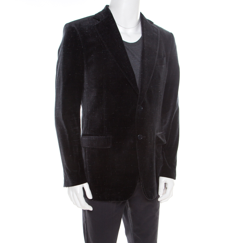 

Salvatore Ferragamo Charcoal Grey Printed Velvet Blazer