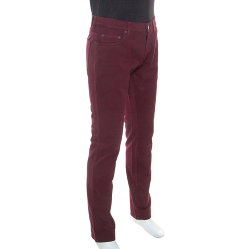 

Salvatore Ferragamo Burgundy Washed Denim Straight Fit Jeans