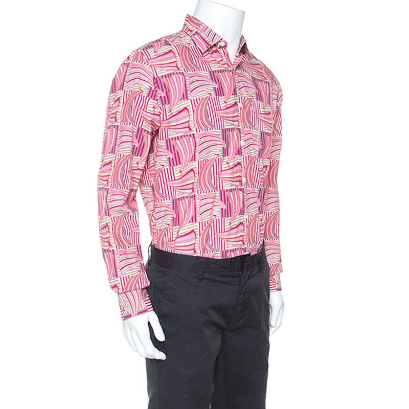 

Salvatore Ferragamo Pink Sailboat Printed Cotton Derby Fit Shirt