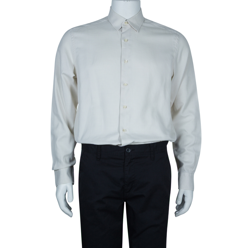 

Salvatore Ferragamo Men's Beige Striped Shirt