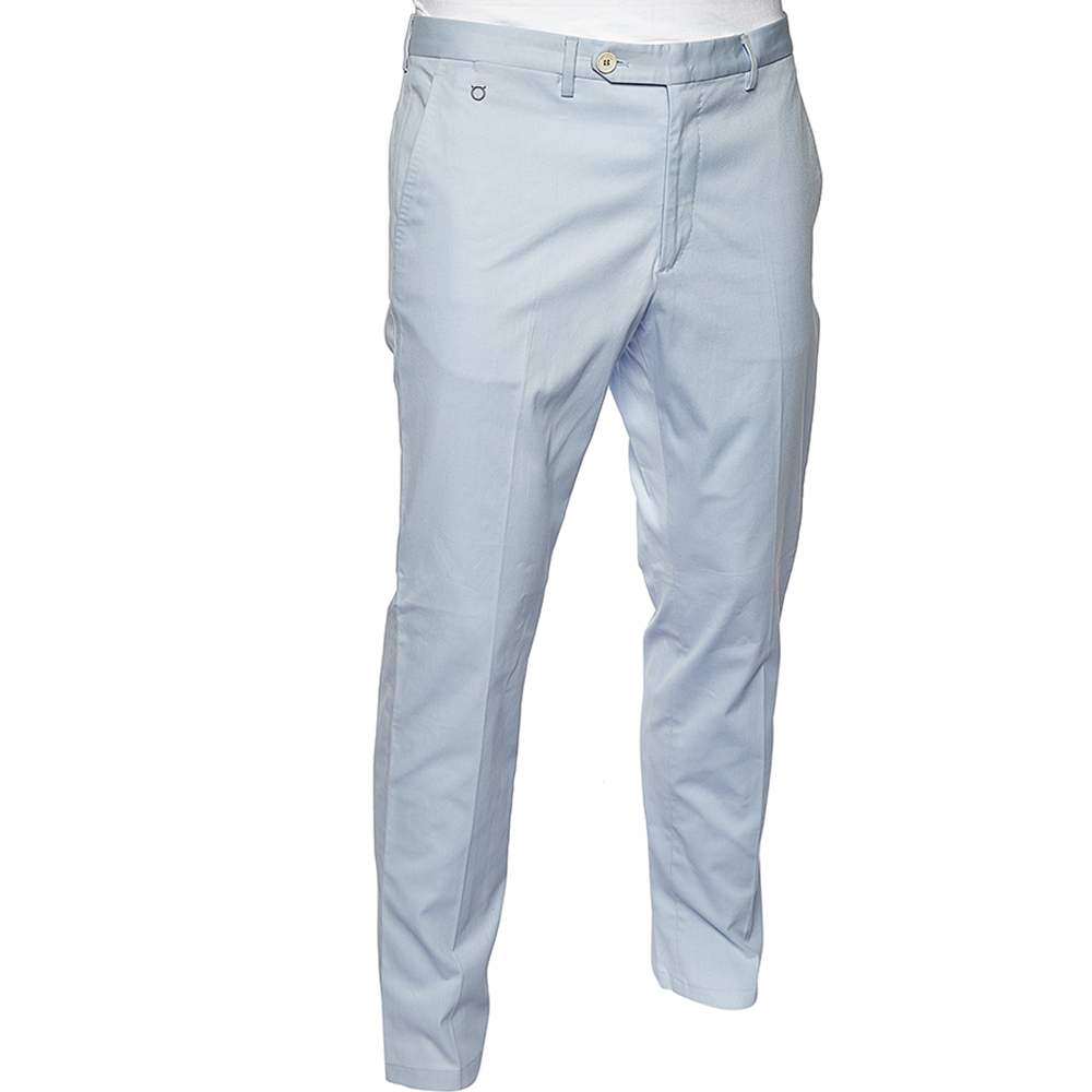

Salvatore Ferragamo Blue Striped Cotton Straight Leg Pants