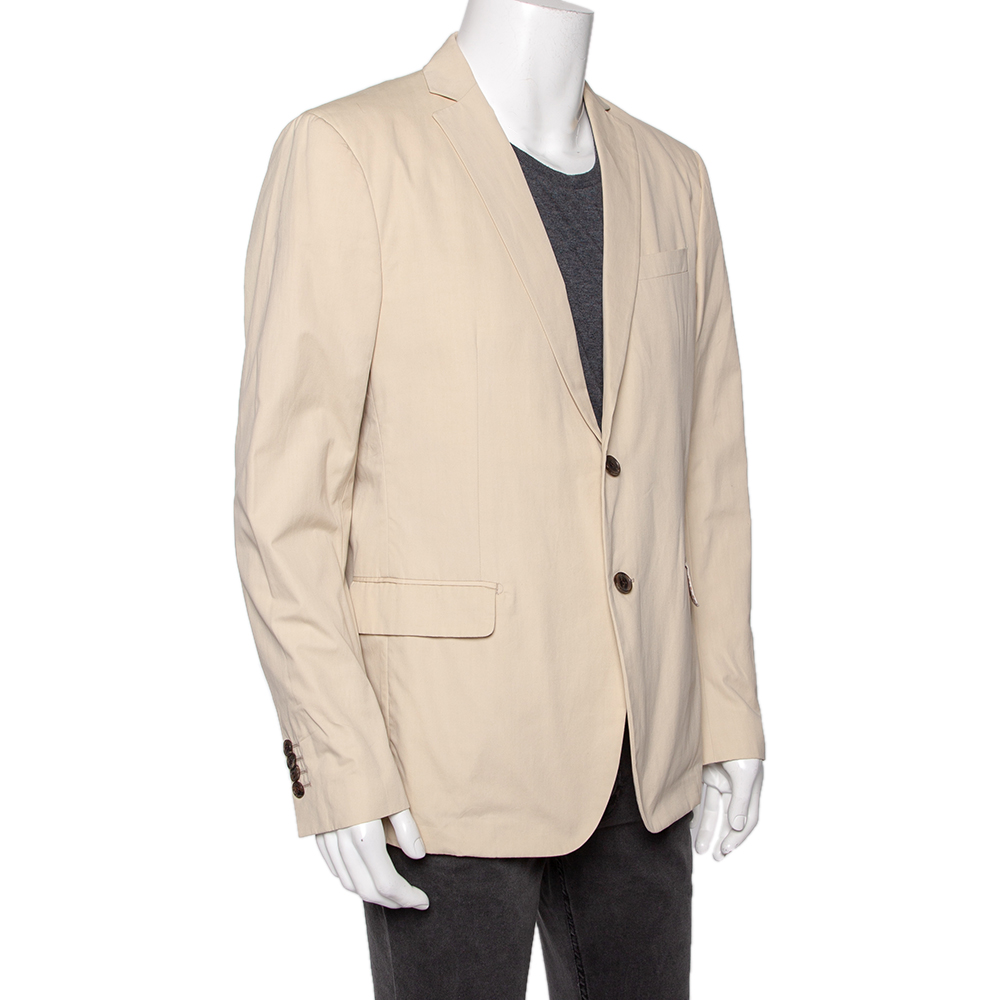 

Salvatore Ferragamo Cream Cotton Button Front Blazer