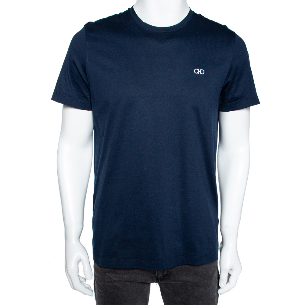 Pre-owned Salvatore Ferragamo Navy Blue Cotton Short Sleeve T-shirt L
