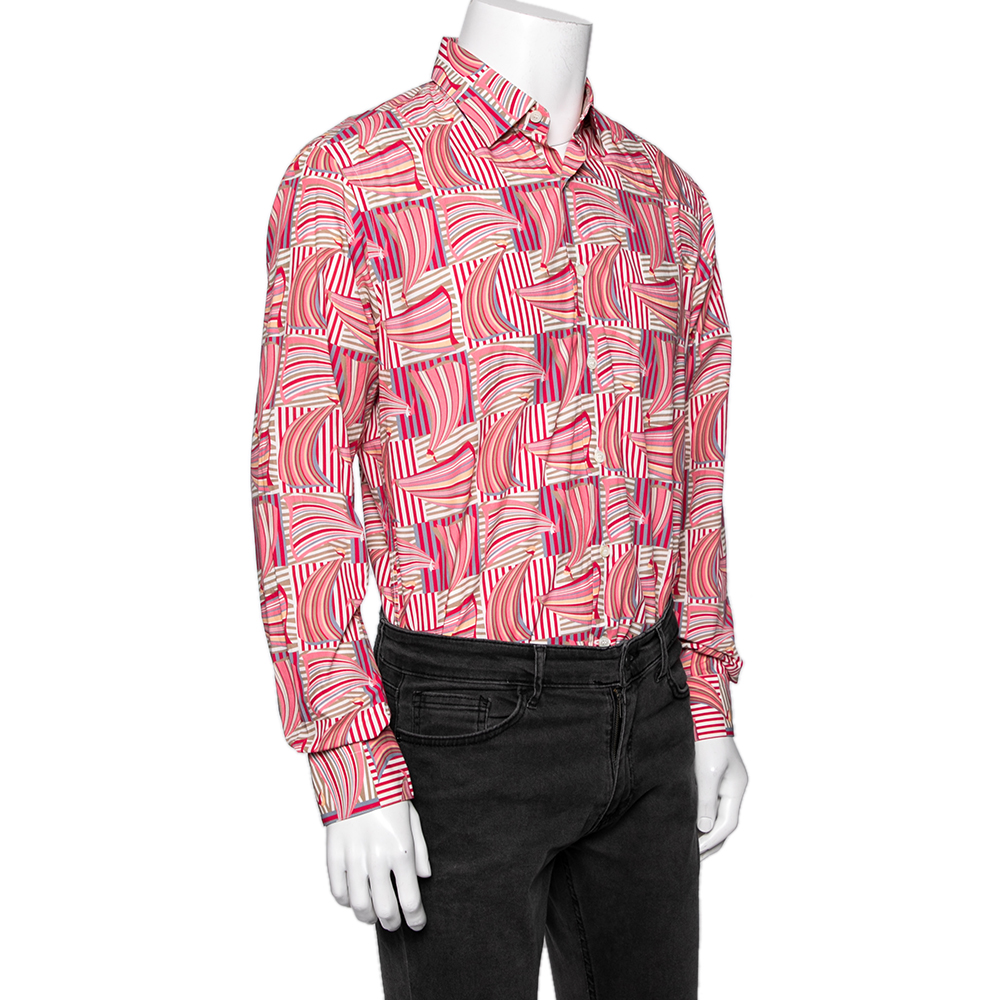 

Salvatore Ferragamo Pink Sailboat Printed Cotton Derby Fit Shirt