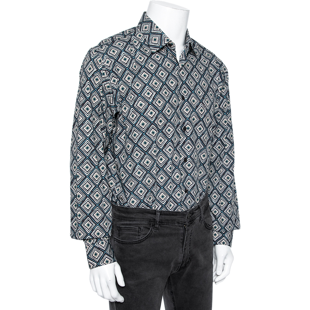 

Salvatore Ferragamo Charcoal Grey Printed Cotton Derby Fit Shirt