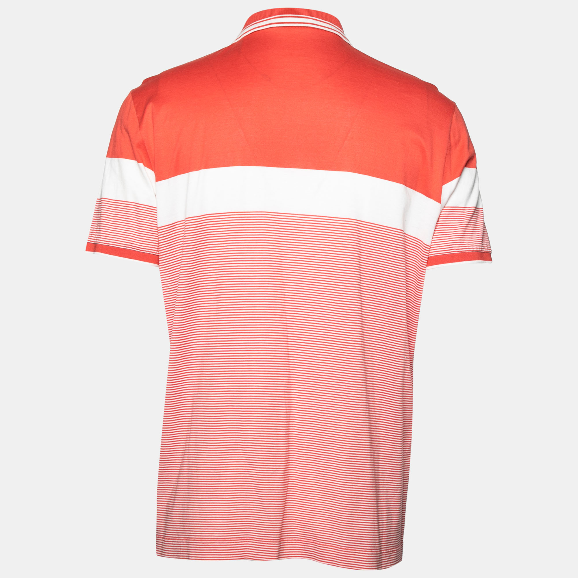 

Salvatore Ferragamo Coral Stripe Polo T-Shirt, Orange