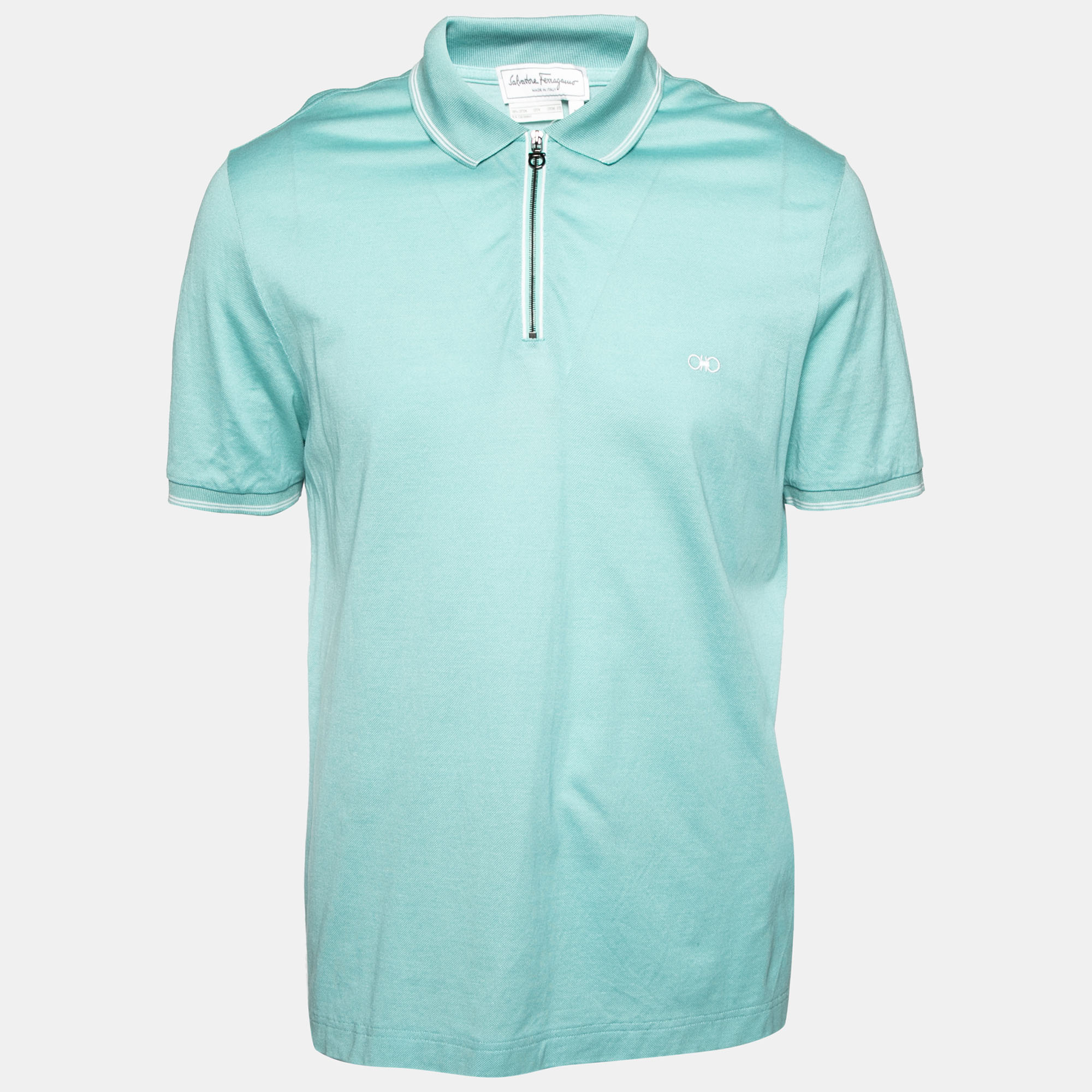 Pre-owned Salvatore Ferragamo Mint Green Cotton Short Sleeve Polo T-shirt Xl