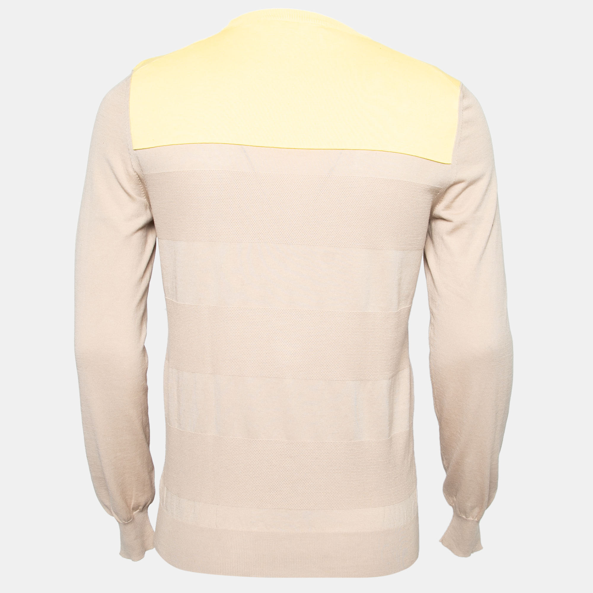 

Salvatore Ferragamo Beige & Yellow Paneled Cotton Knit Jumper