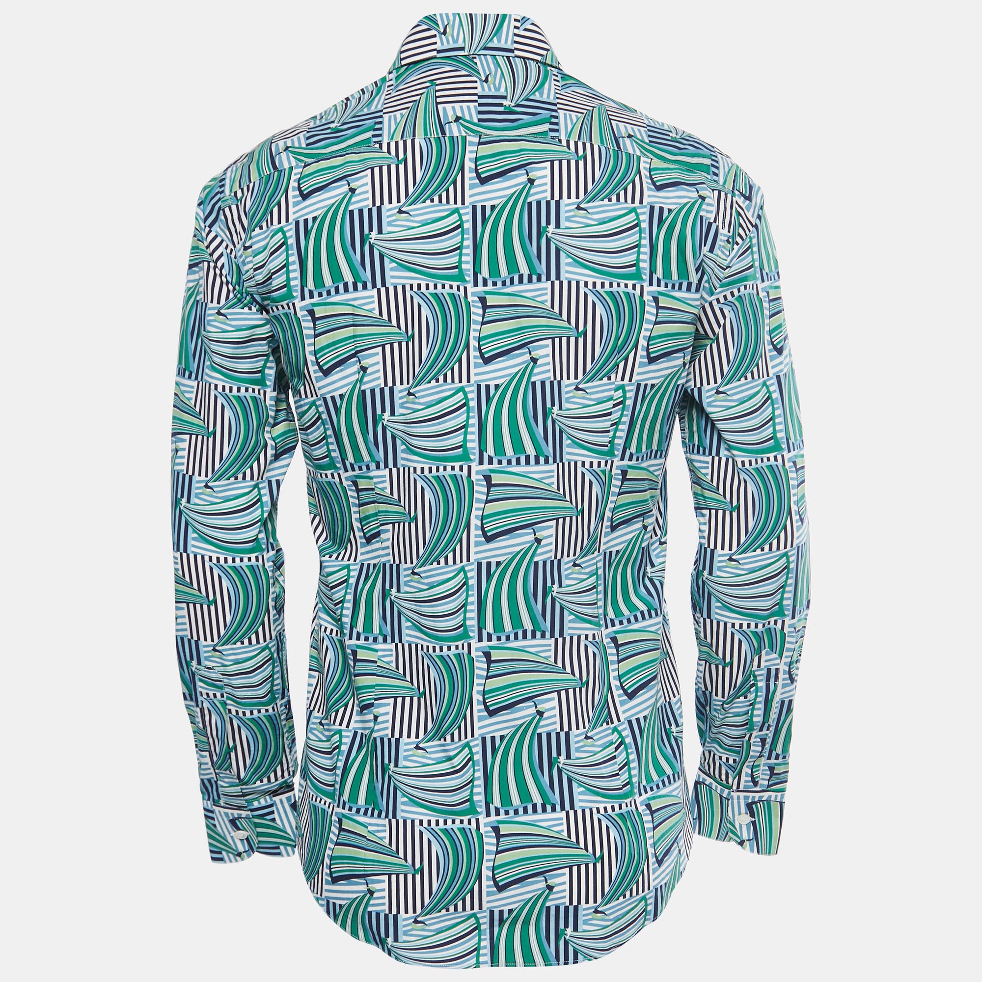 

Salvatore Ferragamo Blue Sailboat Print Cotton Derby Fit Shirt, Green