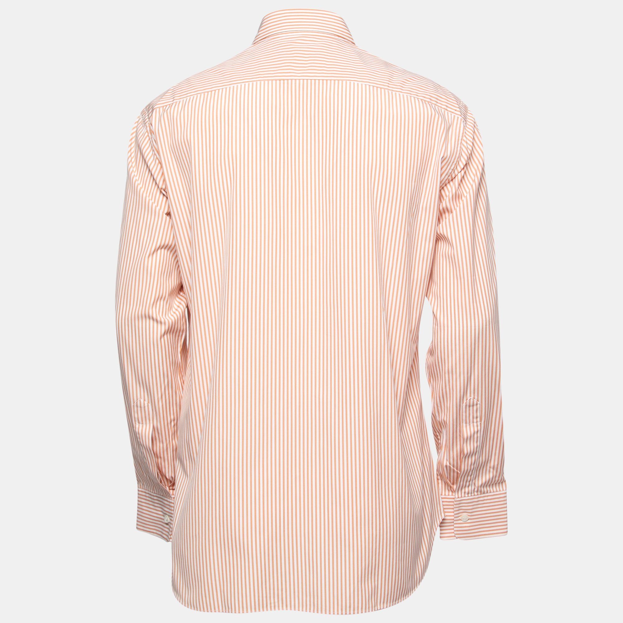 

Salvatore Ferragamo Orange Striped Cotton Button Down Shirt