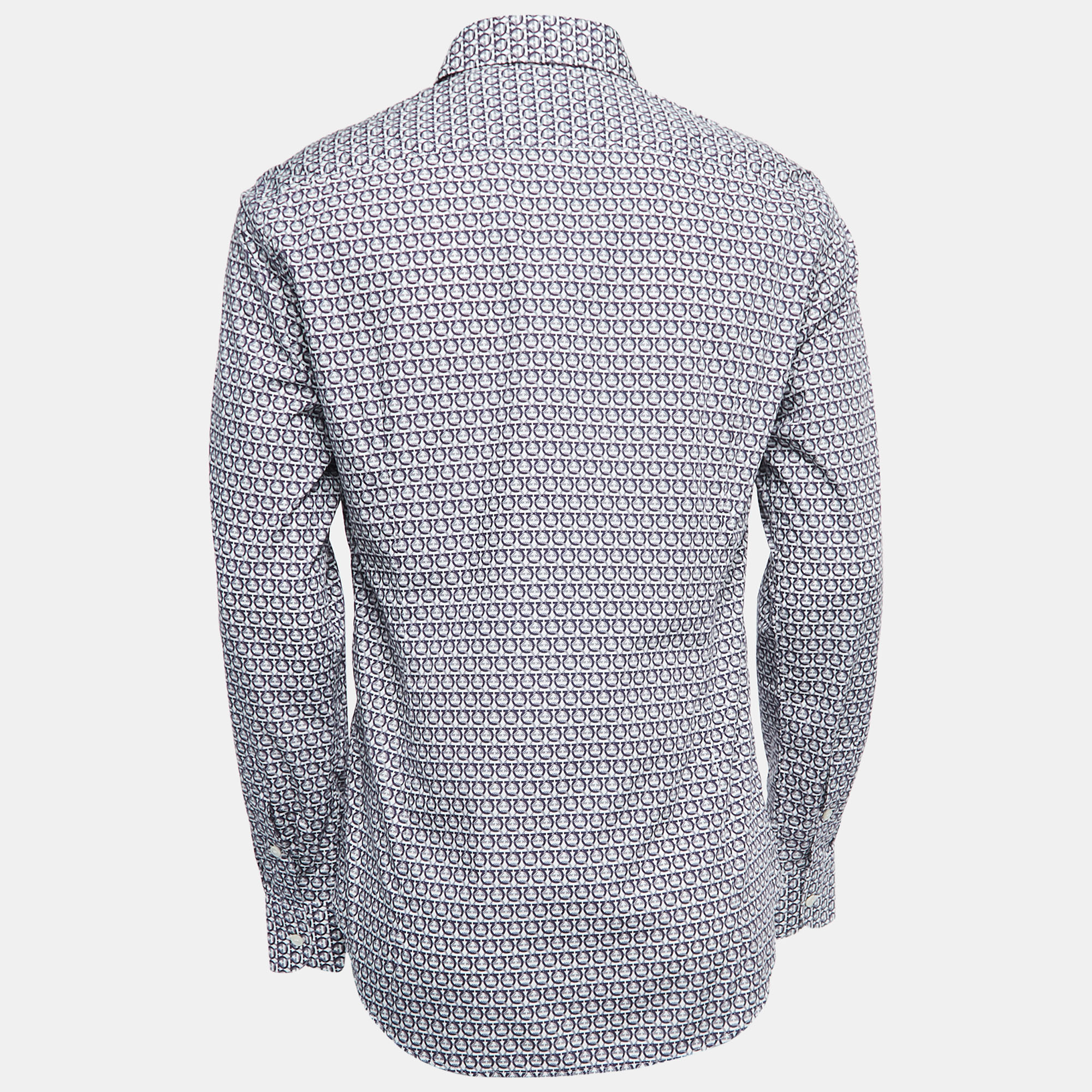 

Salvatore Ferragamo Navy Blue Geometric Printed Cotton Shirt
