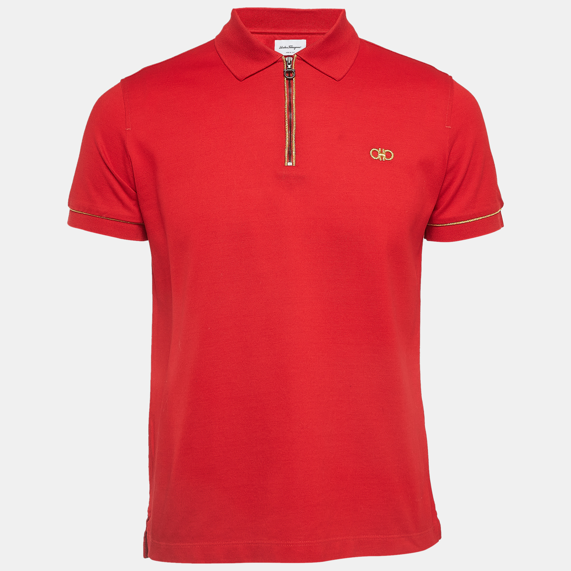 

Salvatore Ferragamo Red Cotton Zip Detail Polo T-shirt