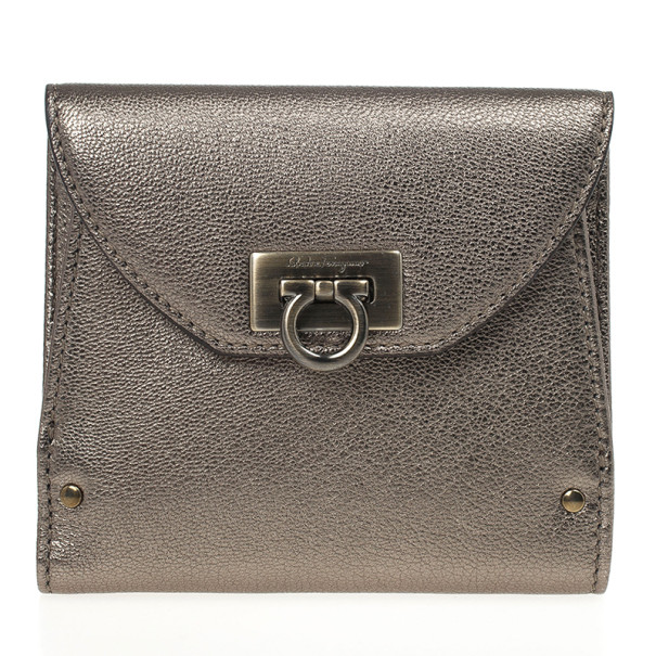 Pre Owned Salvatore Ferragamo Classic Mediterraneo Metallic Wallet