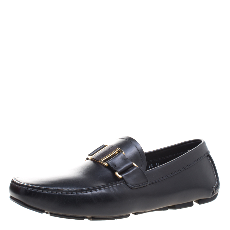 Pre Owned Salvatore Ferragamo Black Leather Sardegna Loafers Size 42.5
