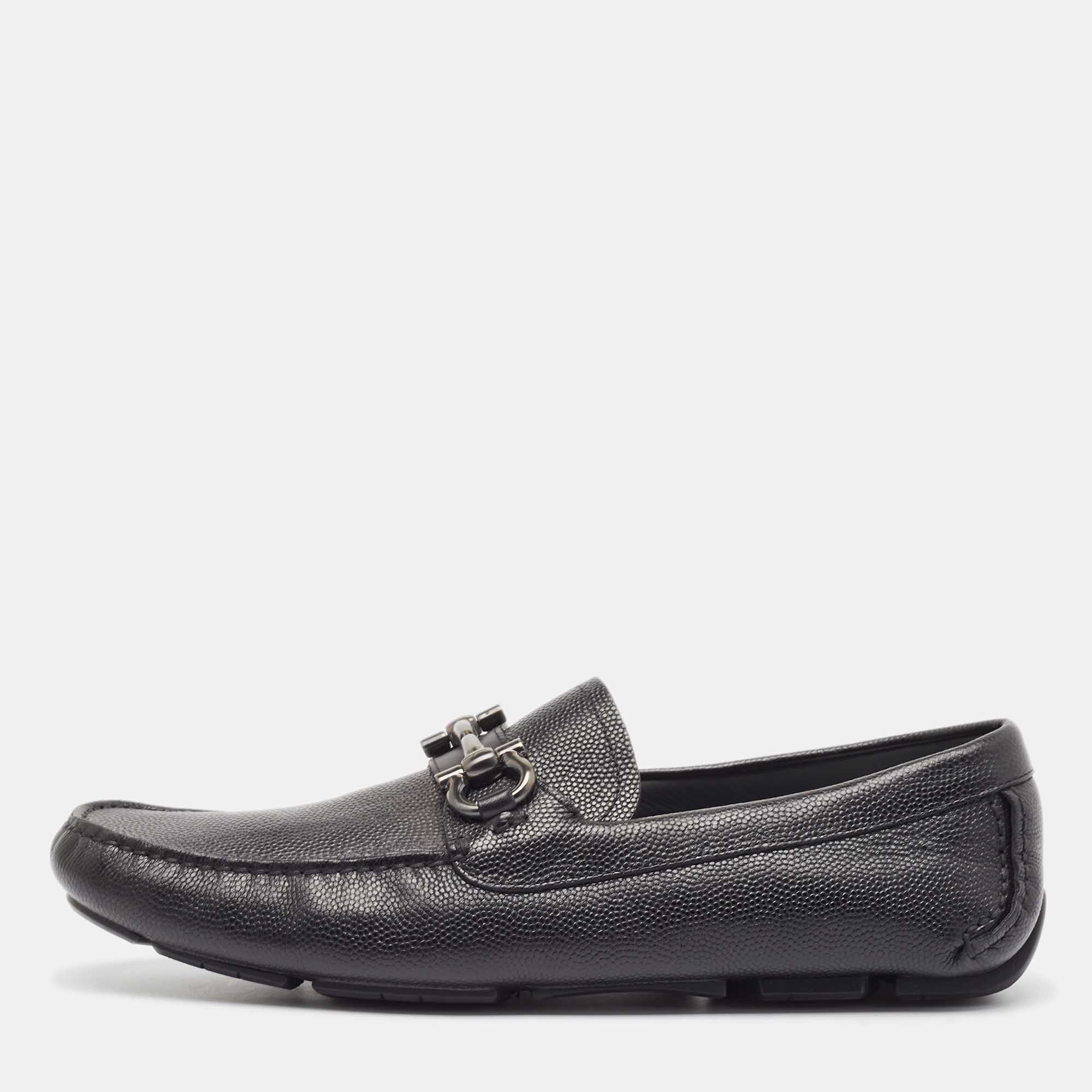 

Salvatore Ferragamo Black Leather Gancini Slip On Loafers Size