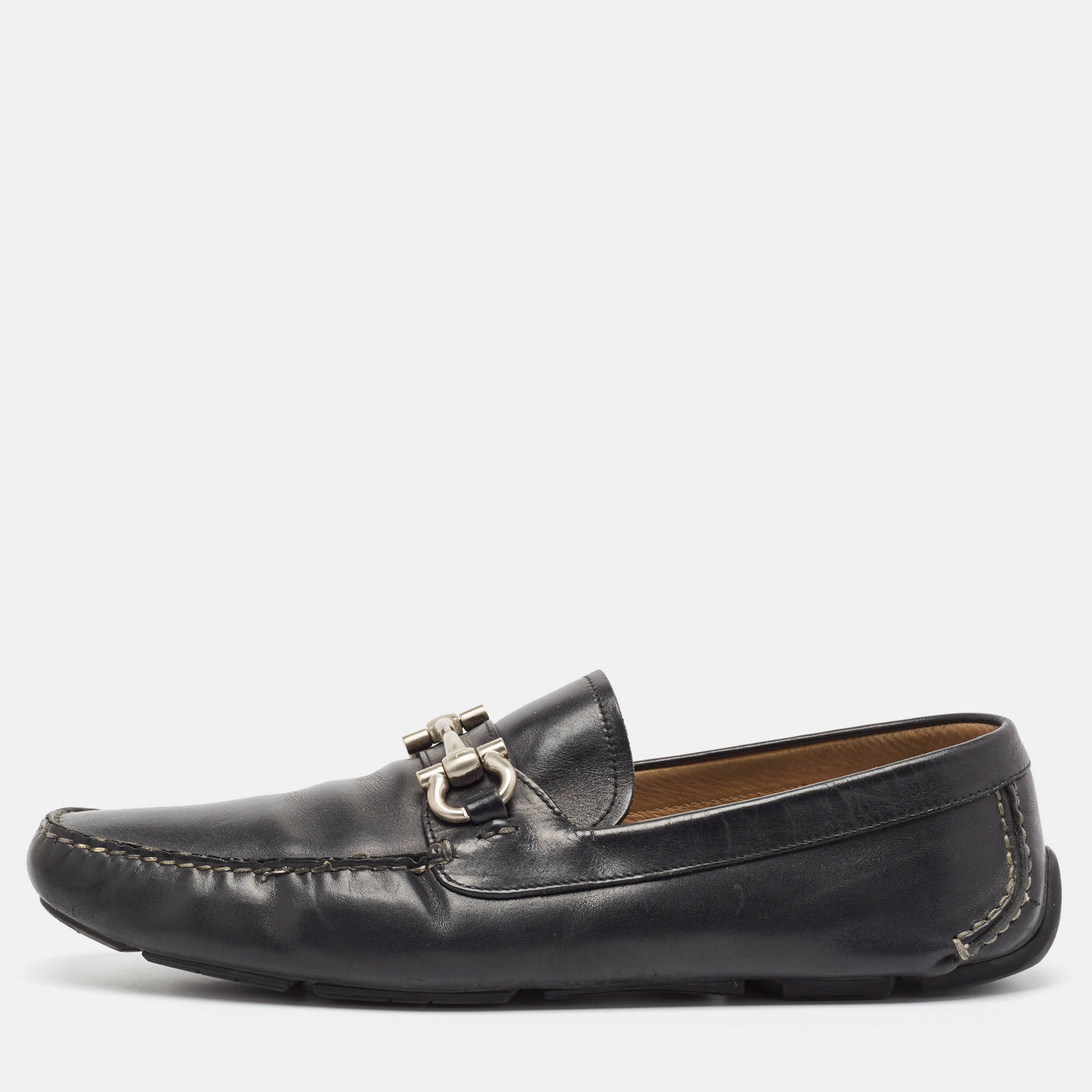 

Salvatore Ferragamo Black Leather Gancio Loafers Size 47