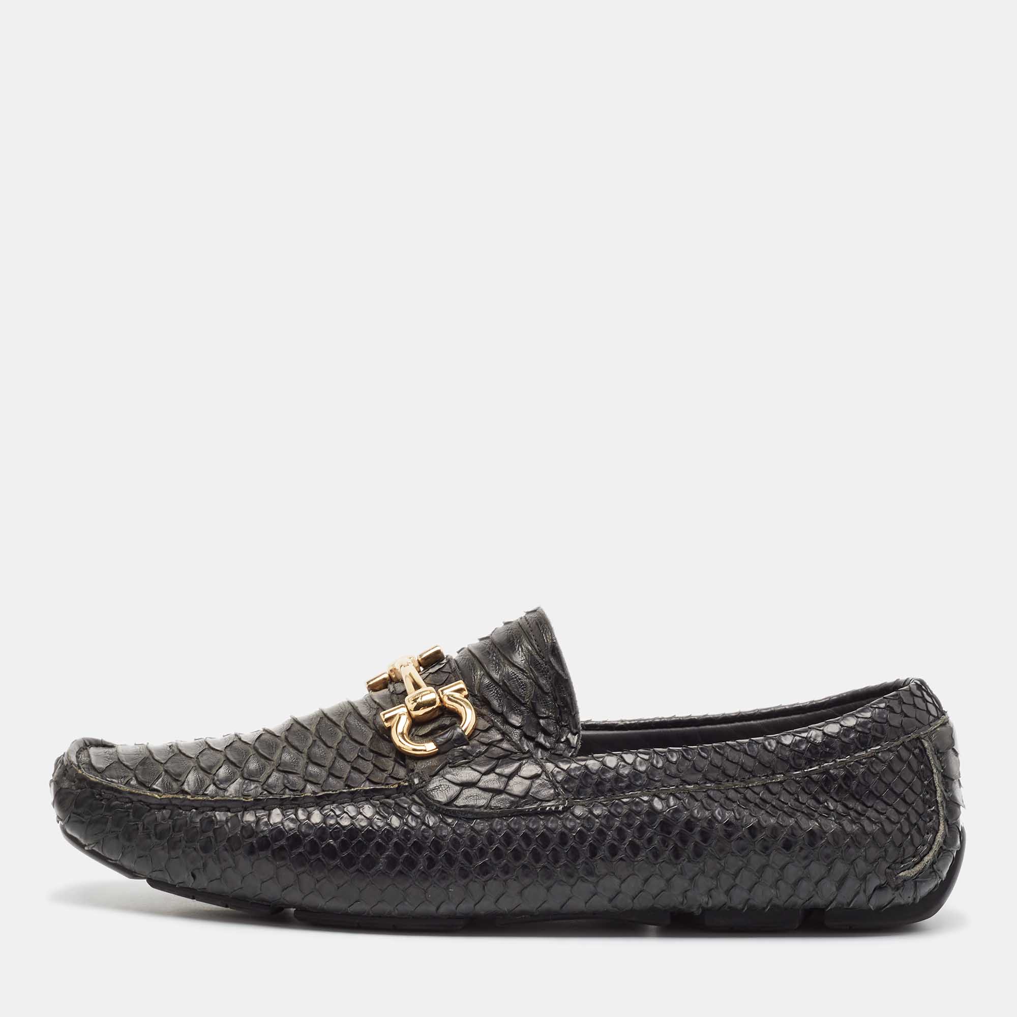 

Salvatore Ferragamo Black Python Leather Mason Loafers Size 43.5