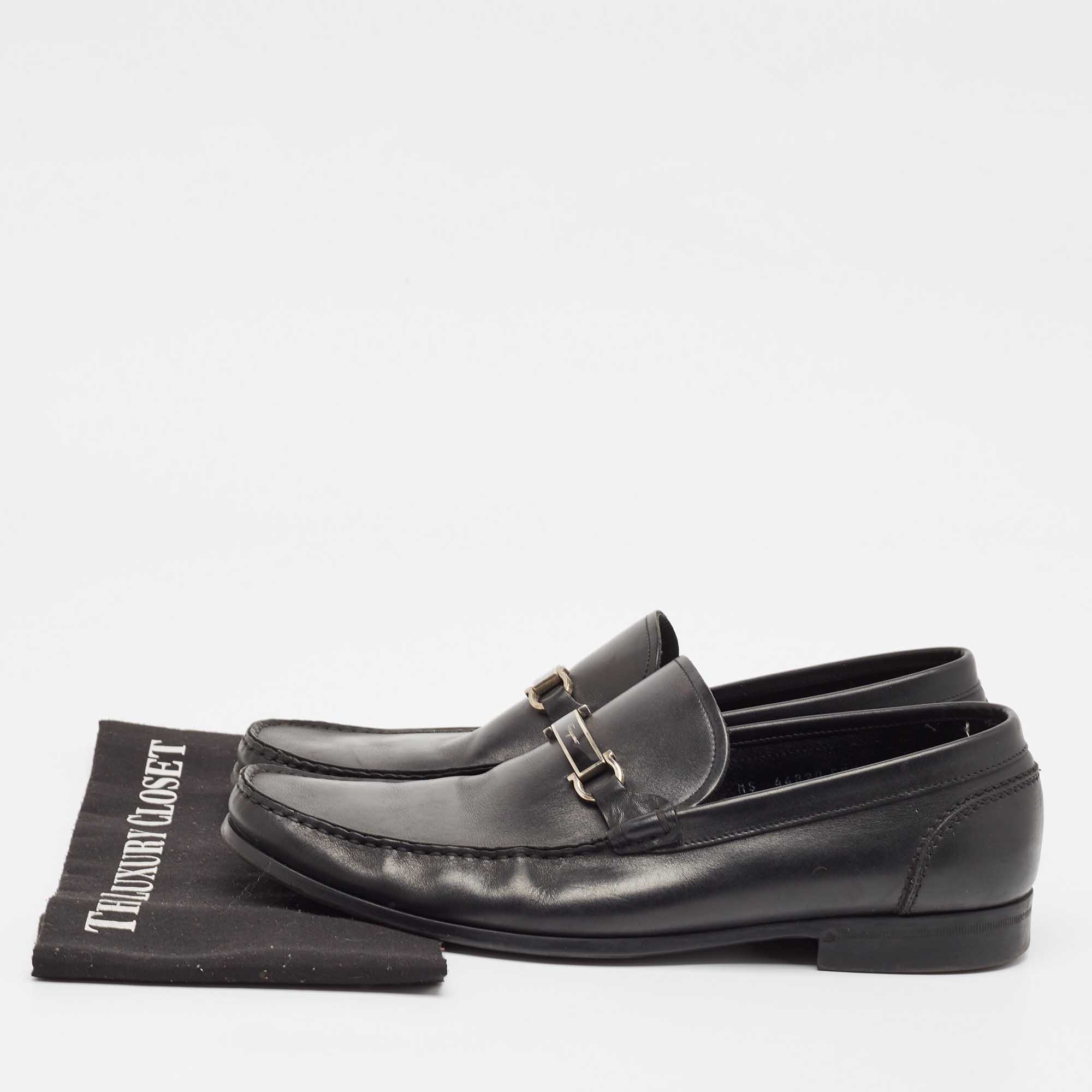 Salvatore Ferragamo Black Leather Gancini Loafers Size 45.5 
