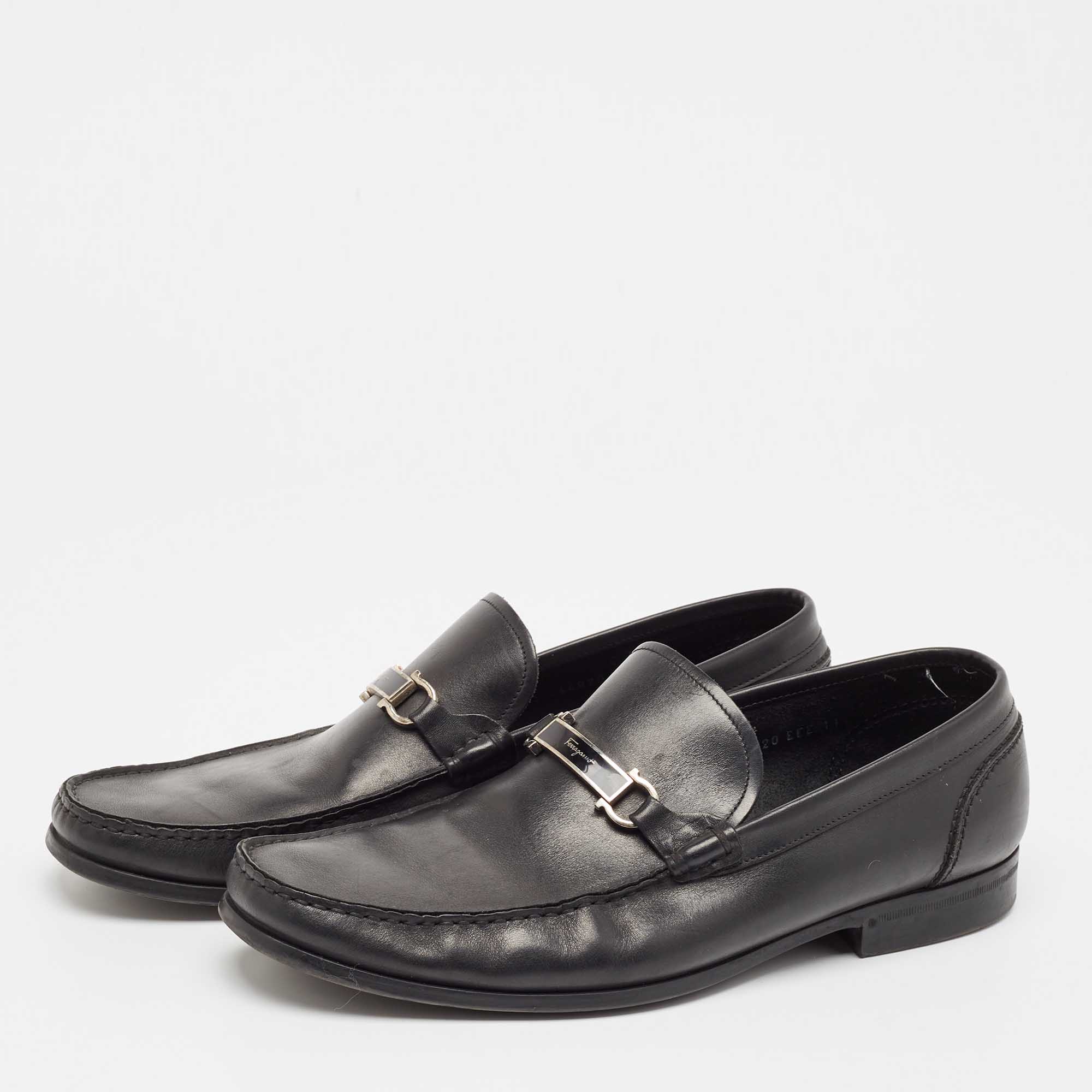 Salvatore Ferragamo Black Leather Gancini Loafers Size 45.5 