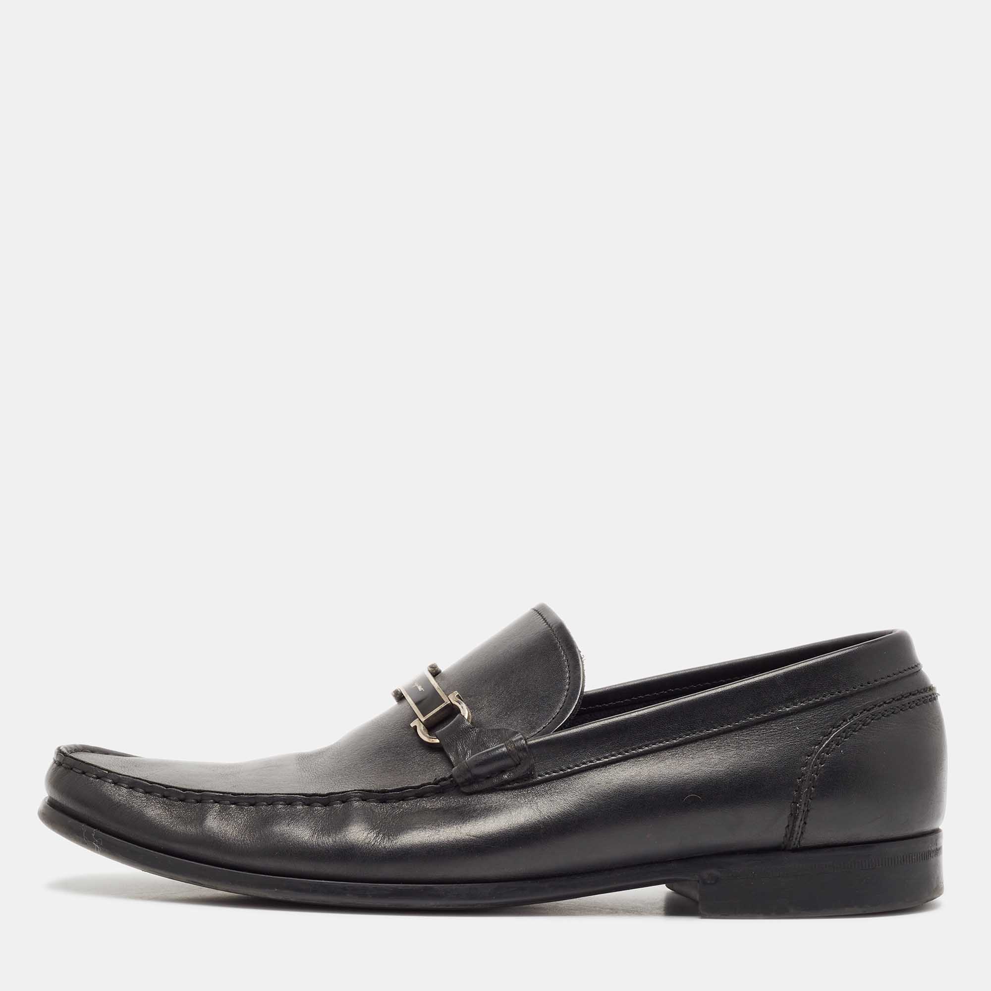 

Salvatore Ferragamo Black Leather Gancini Loafers Size 45.5