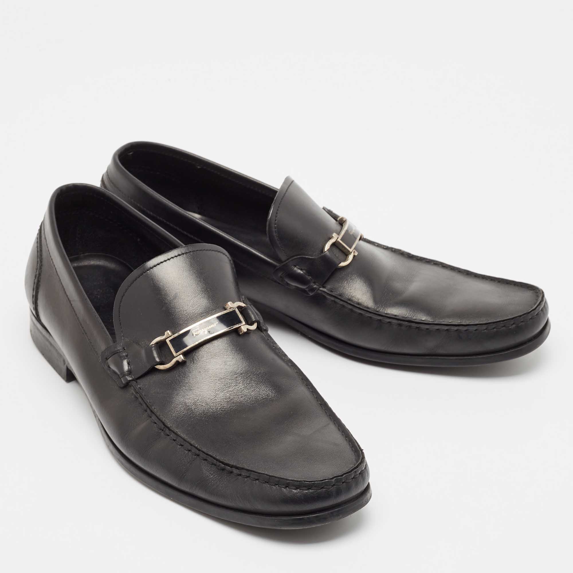 Salvatore Ferragamo Black Leather Gancini Loafers Size 45.5 