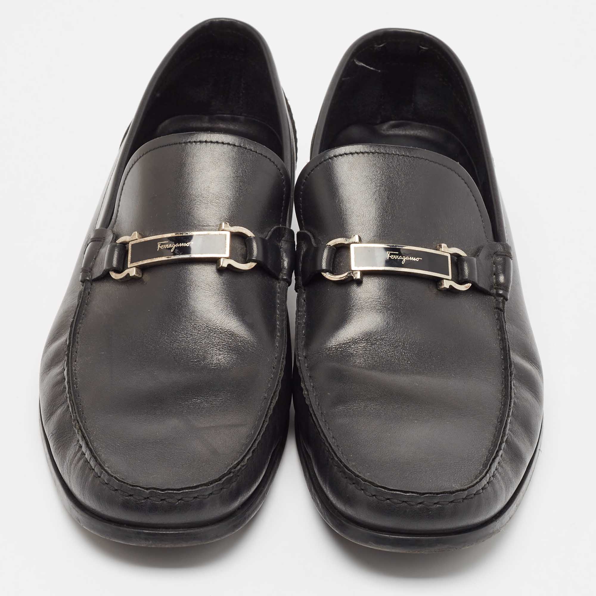 Salvatore Ferragamo Black Leather Gancini Loafers Size 45.5 