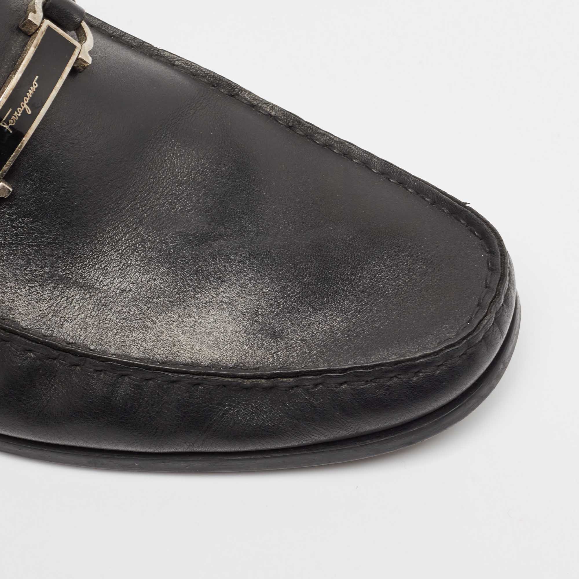 Salvatore Ferragamo Black Leather Gancini Loafers Size 45.5 