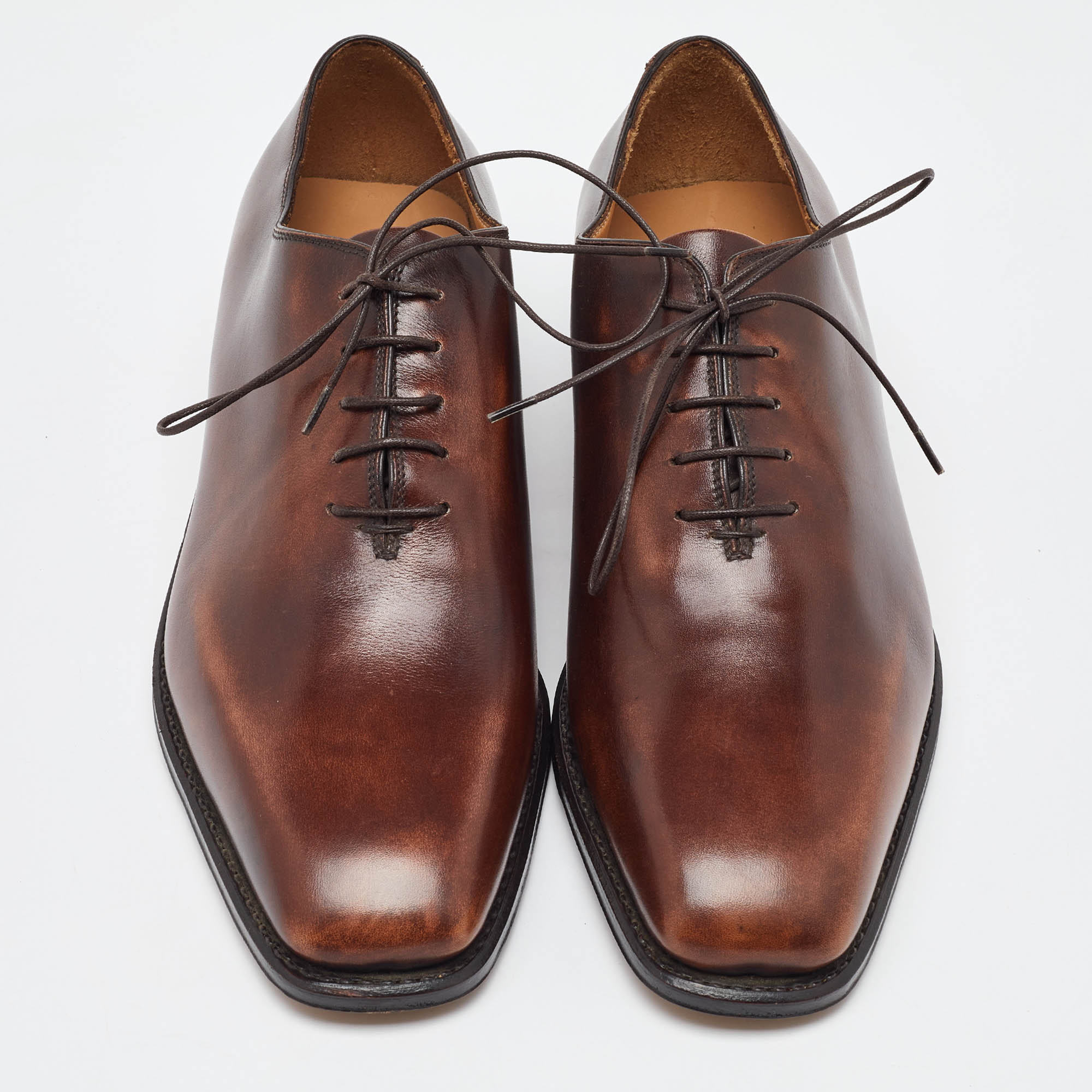 Salvatore Ferragamo Dark Brown Leather Lace Up Oxfords Size 41.5 